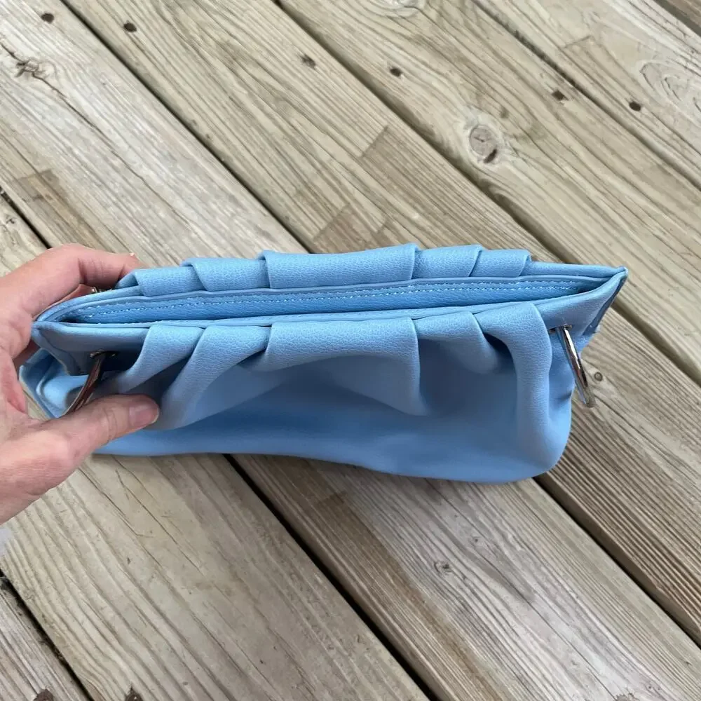 House Of Want Blue Chill Vegan Leather Frame Clutch Satchel NWOT
